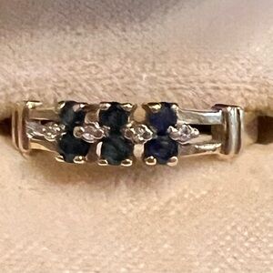Vintage 10K Blue Sapphire & Diamond yellow Gold Ring